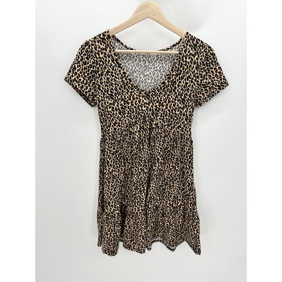 Mi.Ami Brown Black Cheetah Print Short Sleeve Mini Dress Women's Size Small S - Picture 1 of 8